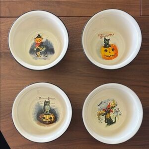 Cost Plus World Market Halloween Cat and Pumpkin Bowls - Black, Orange, White